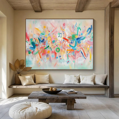 “Melodic Color Burst” - Pastel pinks, musical notes, Abstract Music - Inspired Painting On Canvas HB0571