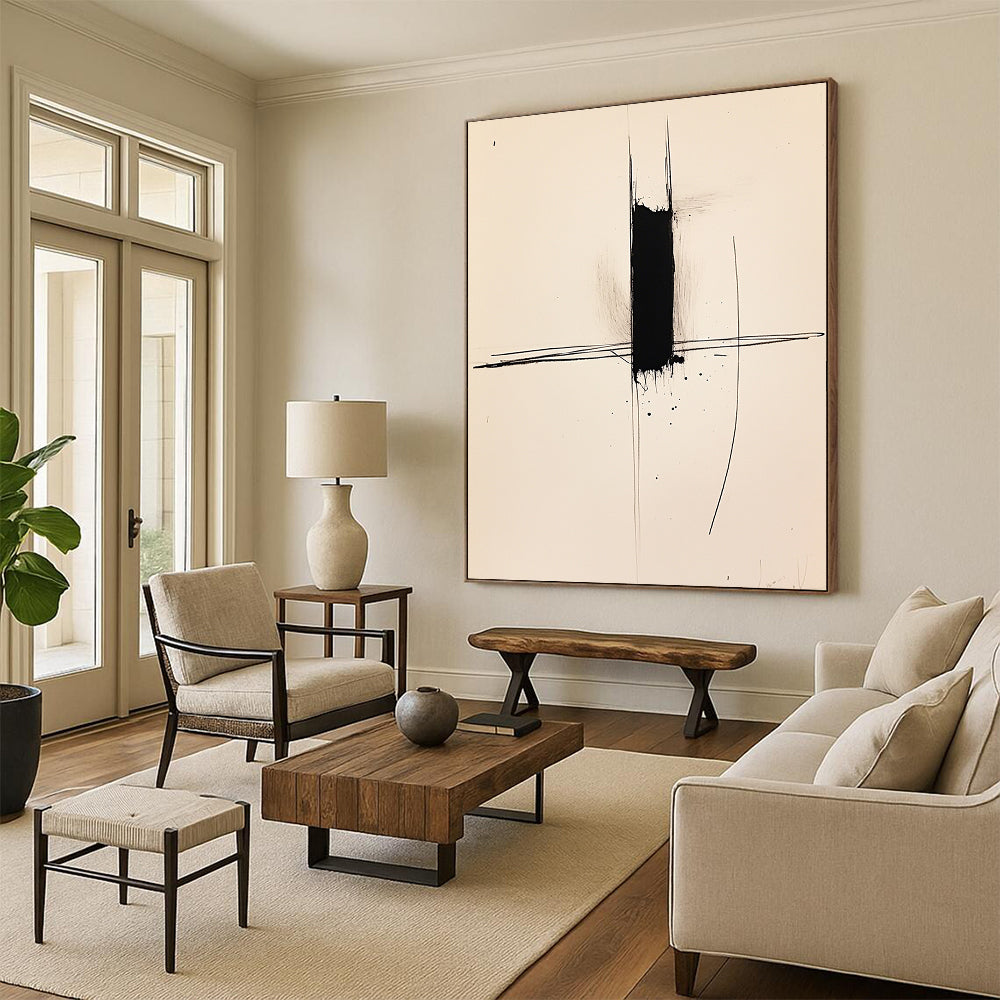 Contemporary abstract art featuring a single black line on white paper captures minimalist elegance and expressive simplicity. Perfect for modern decor. DLZ1585