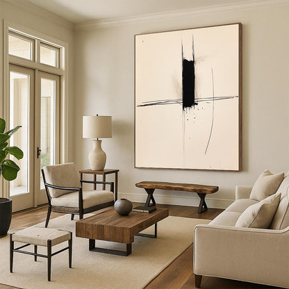 Contemporary abstract art featuring a single black line on white paper captures minimalist elegance and expressive simplicity. Perfect for modern decor. DLZ1585