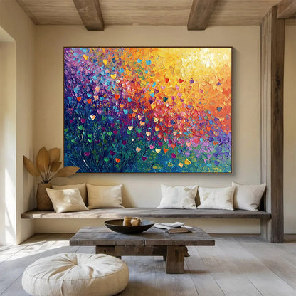 “Colorful Heart - Shaped Flowers” - Colorful Palette, Heart - Shaped Flowers, Landscape Painting On Canvas HB0855