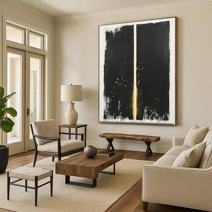 Black & Gold Vertical Split - “Stellar Curtain” Painting On Canvas HB195