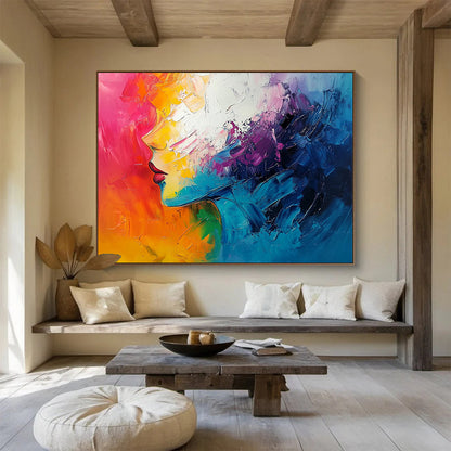 “Colorful Textured Woman’s Profile” - Colorful Palette, Textured Woman’s Face Painting On Canvas HB0858