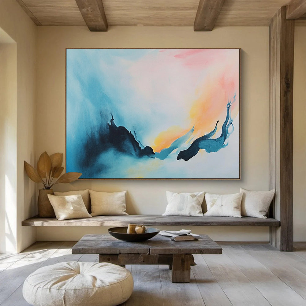 “Color - Blended Sky & Sea” - Blue, Pink, Yellow, Abstract Landscape Painting On Canvas HB0706