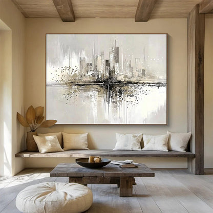 “Cityscape Reflection” - Gray, Beige, Black with Urban Reflections - Abstract Acrylic Painting HB1343