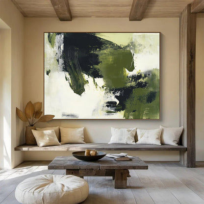 Bold Green and Black Abstract Shapes - Expressive Abstract Painting On Canvas HB0489