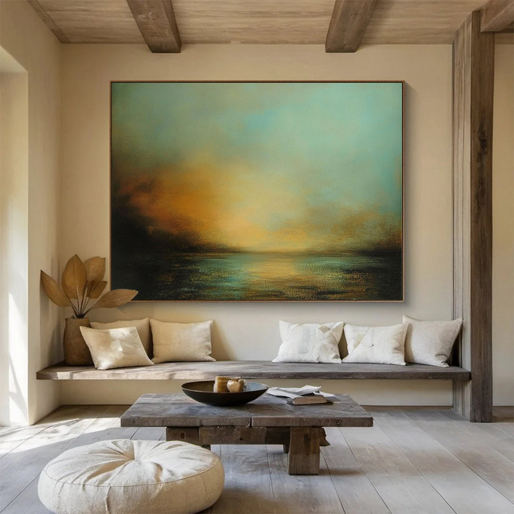 “Soft Coastal Sunset” - Blue, Orange, Muted Coastal Sunset Painting On Canvas HB0894