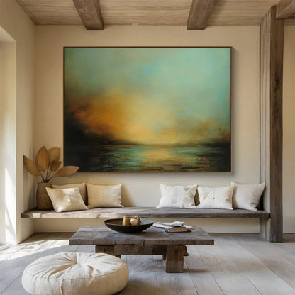 “Soft Coastal Sunset” - Blue, Orange, Muted Coastal Sunset Painting On Canvas HB0894