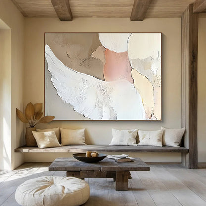 “Minimalist Winged Bird” - Neutral Hues, Textured Bird, Abstract Figurative Painting On Canvas HB0998