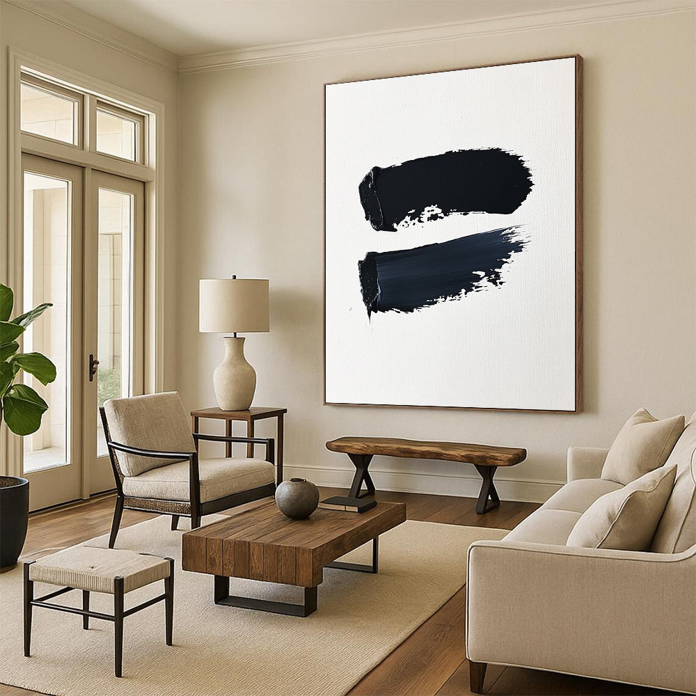 Contemporary abstract artwork featuring bold brushstrokes on textured canvas exuding minimalist elegance against a solid background. DLZ1607