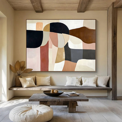 “Soft Geometric Shapes” - Beige, Pink, Brown, Abstract Forms - Minimalist Acrylic Painting HB1536