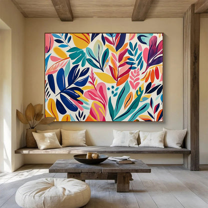 “Colorful Leaf Pattern” - Blue, Green, Pink, Yellow, Vibrant Botanical Design - Gouache Painting HB1661