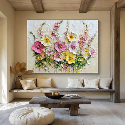 “Textured Floral Bouquet” - Pinks, Yellows, Greens, Thickly Painted Flower Bouquet - Impasto Oil Painting HB1744