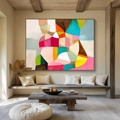 “Colorful Cubist Figure” - Pink, Green, Yellow, Abstract Human Form - Cubist Acrylic Painting HB1497