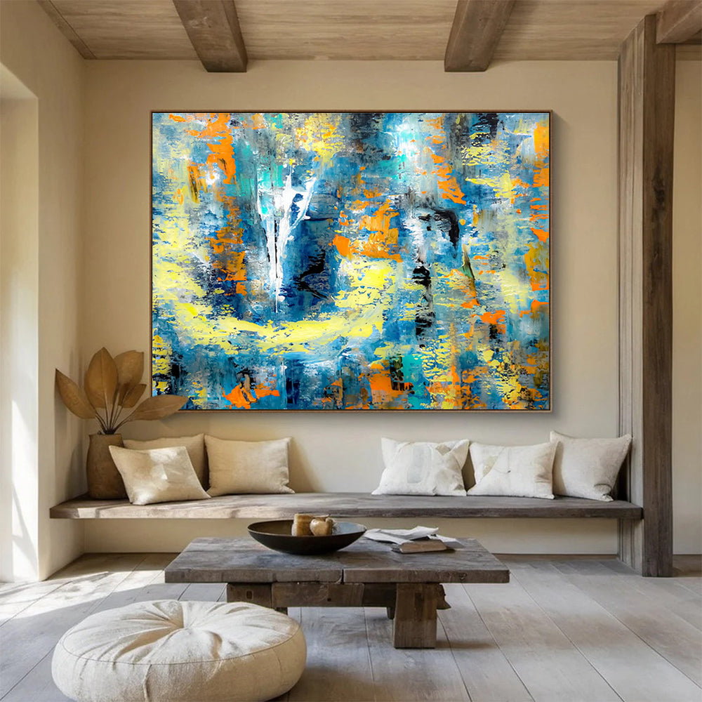 Dramatic Large Abstract Canvas with Intense Textured Impacts for Dining Room & Entryway DKH924