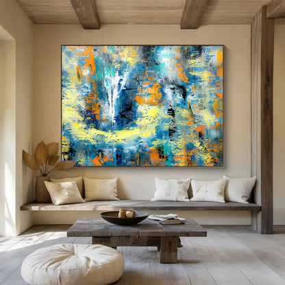 Dramatic Large Abstract Canvas with Intense Textured Impacts for Dining Room & Entryway DKH924