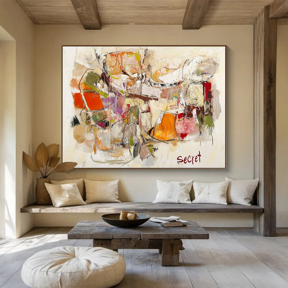 “Abstract Secret” - Multicolor, Mixed Shapes, “Secret” - Expressive Acrylic Painting HB1513