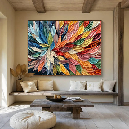 “Colorful Petal Burst” - Rainbow - hued petals, swirling colors, Abstract Floral Painting On Canvas HB0585