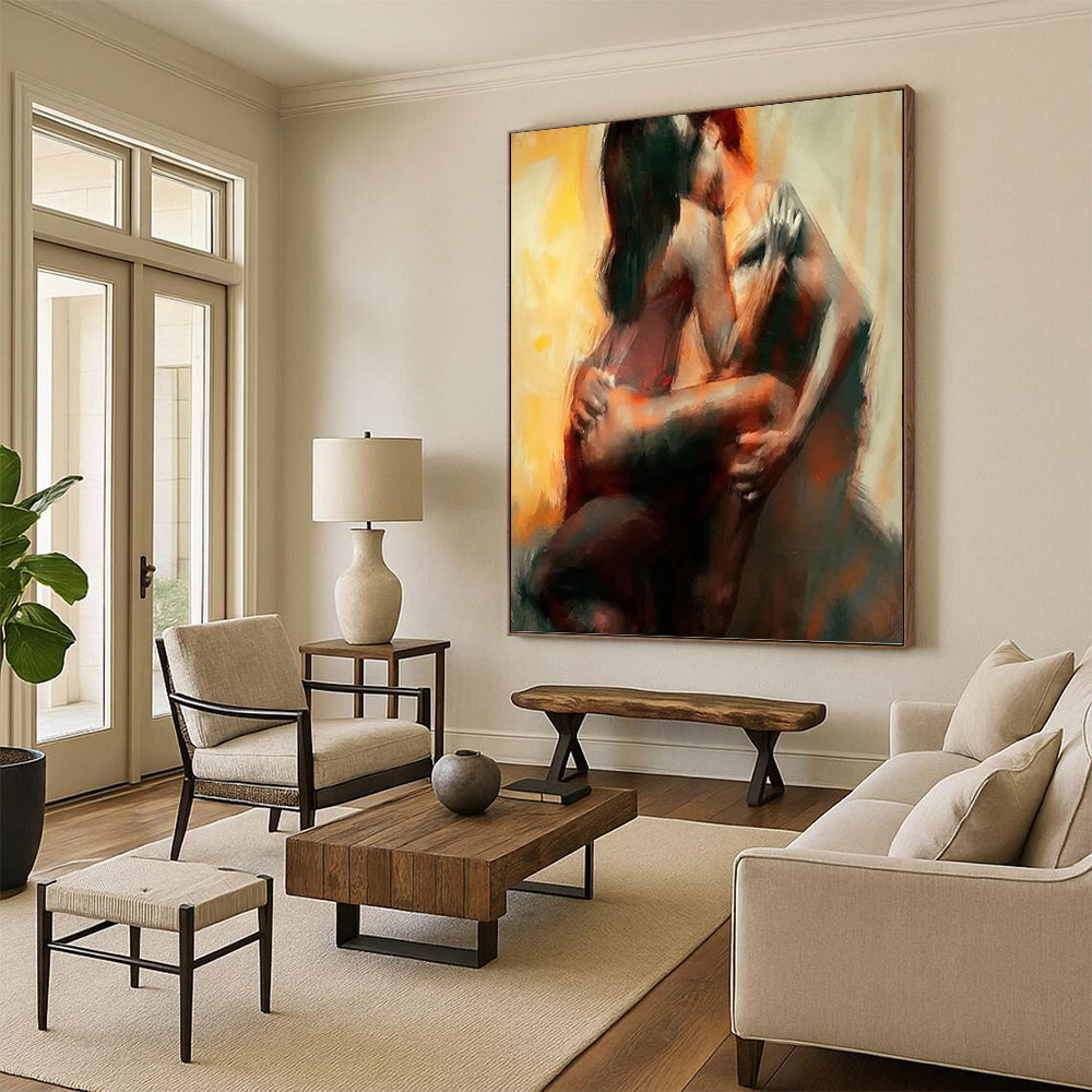 Custom Vertical Hand - Painted Textured Abstract Work for Bedroom and Entryway DKH1633