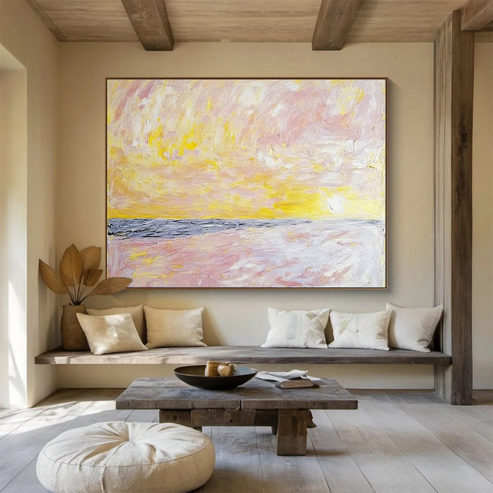 “Pastel Sunrise Beach” - Pink, Yellow, Purple, Abstract Dawn - Impressionist Acrylic Painting HB1509