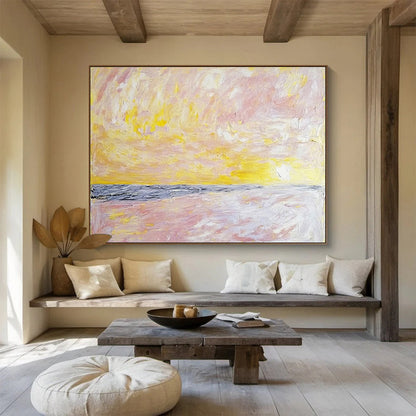 “Pastel Sunrise Beach” - Pink, Yellow, Purple, Abstract Dawn - Impressionist Acrylic Painting HB1509