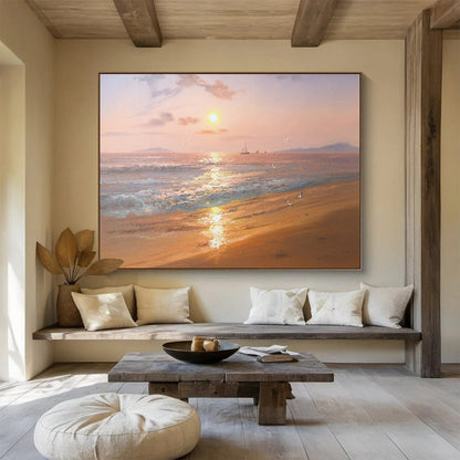 Sunset Beach with Sailboats & Seagulls - Idyllic Living Room or Bedroom Art DLZ269