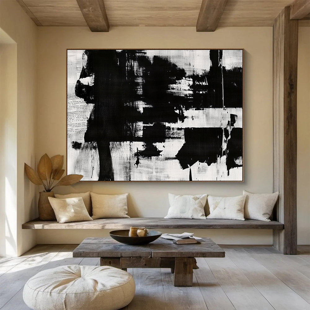“Monochrome Abstract” - Blacks, Whites, Grays, Bold Textured Shapes - Abstract Acrylic Painting HB1724