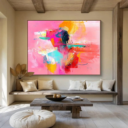 “Vibrant Pink Portrait” - Pink, Orange, Teal, Abstract Figure - Contemporary Pop - Inspired Acrylic Painting HB1539