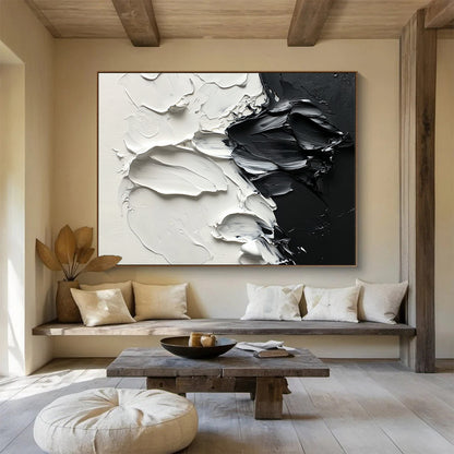 “Black - White Textured Strokes” - Black, White, Thick Textured Paint Strokes - Impasto Oil Painting HB1777
