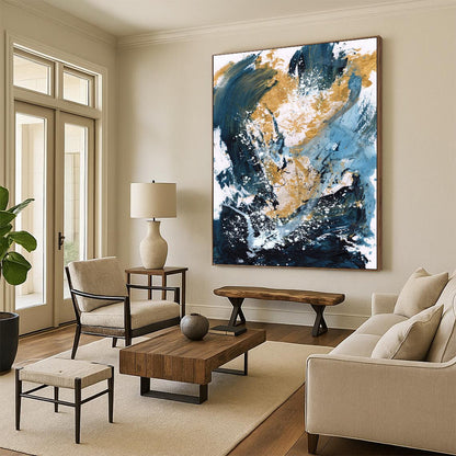 Custom Hand-Painted Abstract Paintings: Big Sizes & Textured Details for Living Room & Hallway DTP234