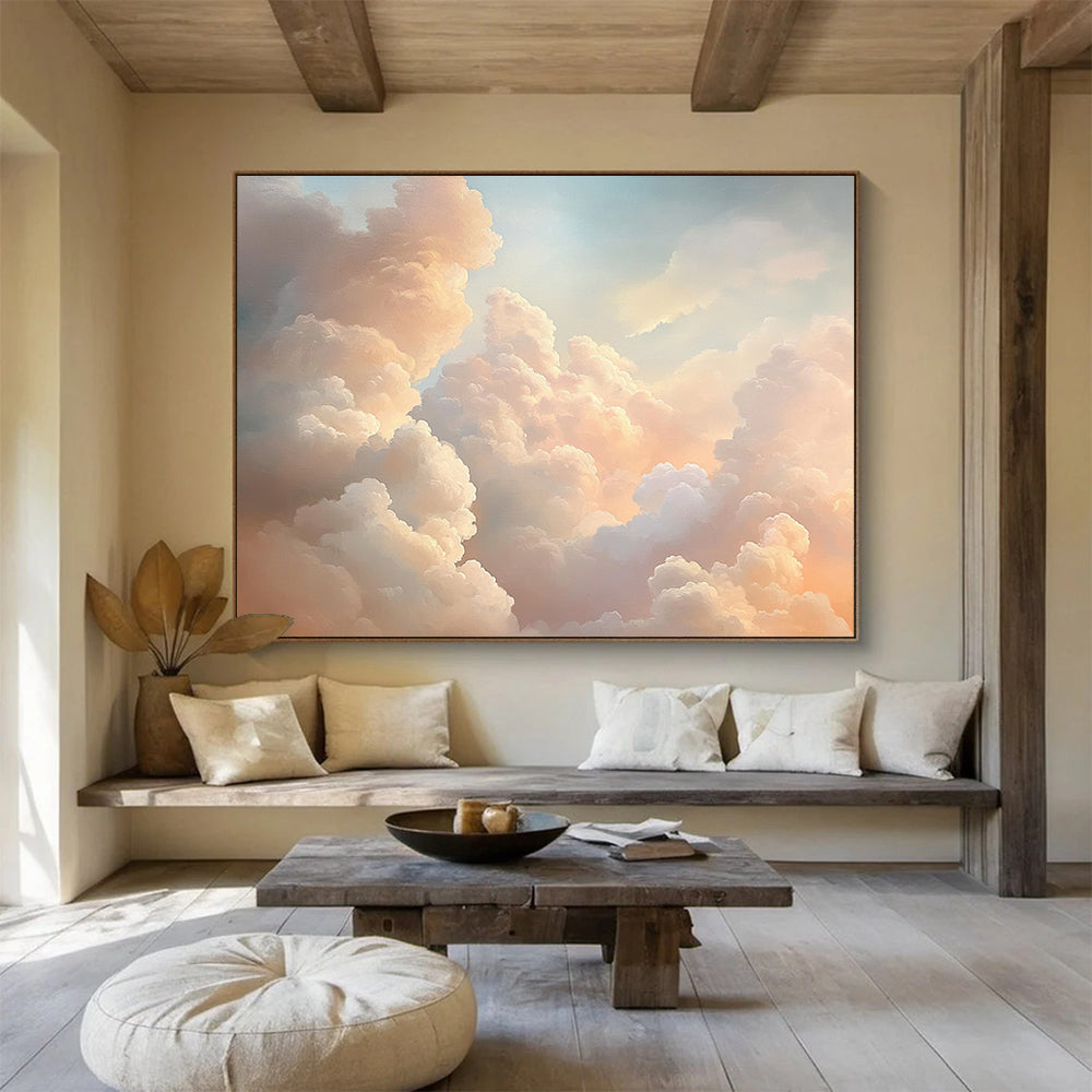 “Fluffy Clouds” - Pink, Peach, Blue, Sky - Filled Clouds - Realist Oil Painting HB1705