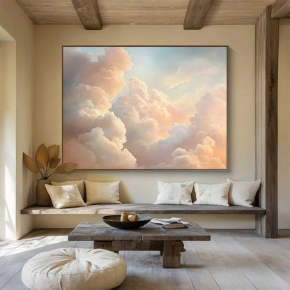 “Fluffy Clouds” - Pink, Peach, Blue, Sky - Filled Clouds - Realist Oil Painting HB1705