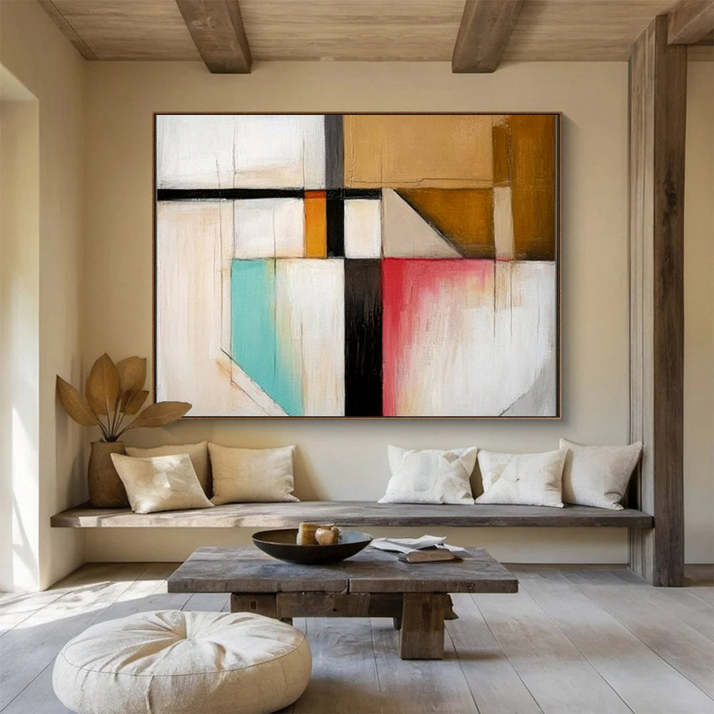 Colorful Geometric Abstract "Modern Mosaic" Painting On Canvas HB0413