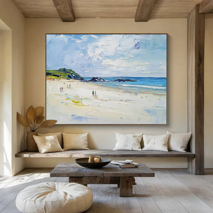 “Vibrant Beach Scene” - Blue, Green, White, Impasto Beach Painting On Canvas HB1009