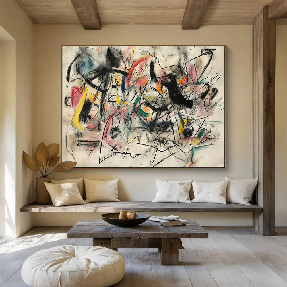 “Chaotic Colorful Abstract” - Multicolor lines, dynamic shapes, white background, Abstract Expressionist Painting On Canvas HB0601