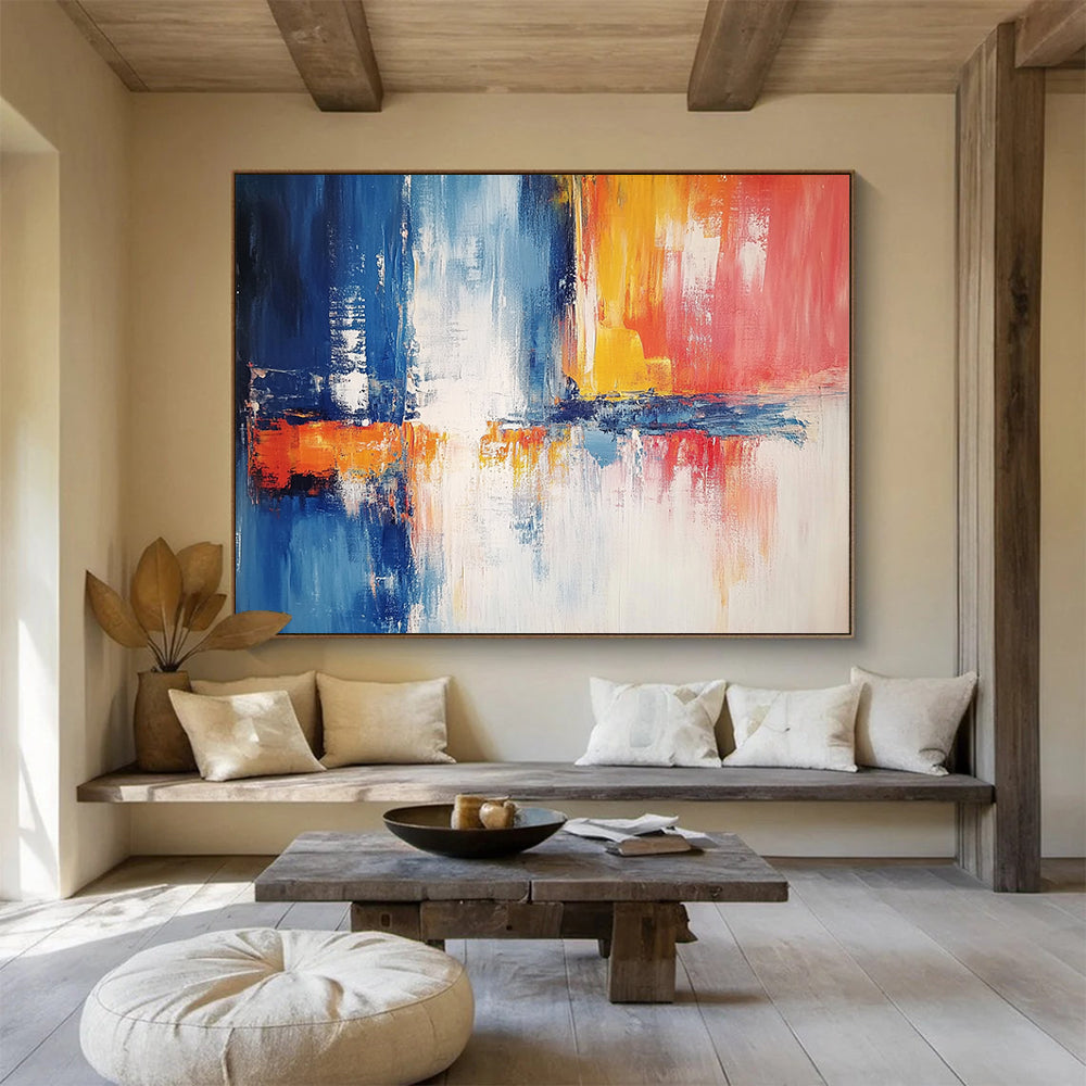 “Minimalist Abstract with Red Accent” - Beige, gray, white, red; Minimalist abstract with a red focal point; Acrylic Painting On Canvas HB1282