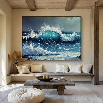 “Crashing Blue Wave” - Vivid blue wave, white foam, Dynamic Seascape Painting On Canvas HB0584