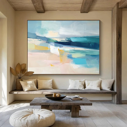 “Coastal Abstract Layers” - Blue, Beige, Turquoise, Abstract Seaside - Modern Acrylic Painting HB1495