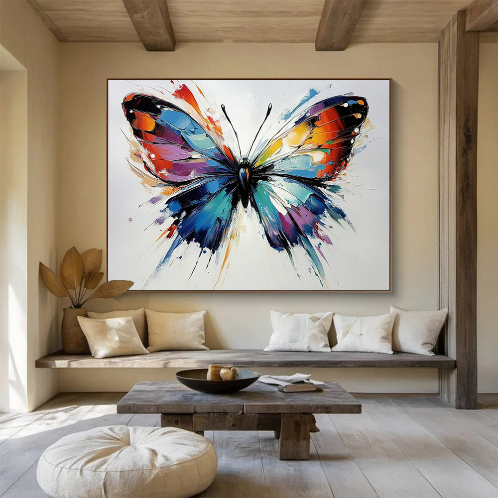 “Colorful Textured Butterfly” - Colorful Palette, Textured Butterfly Wings Painting On Canvas HB0847
