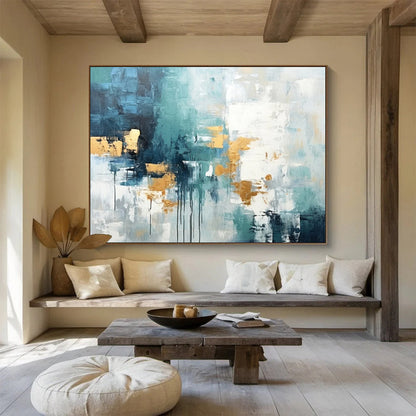 Teal & Gold Abstract Flow - Modern Bedroom Serenity DLZ073