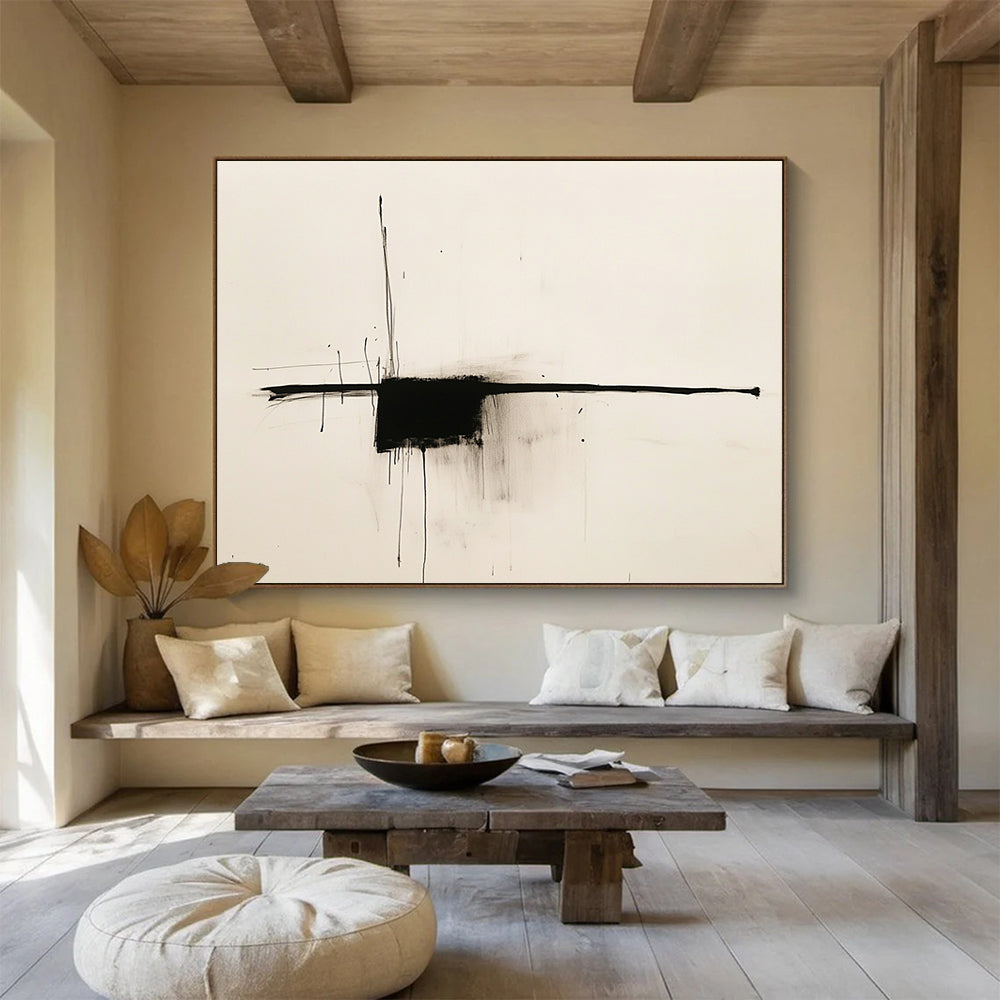 “Expressive Black Ink Drizzles” - Black, White, Minimalist Abstract Marks - Ink Painting HB1664