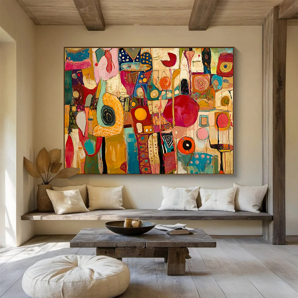 “Colorful Mixed Abstract Shapes” - Multicolor, Mixed Shapes, Patterns - Painting On Canvas HB1431