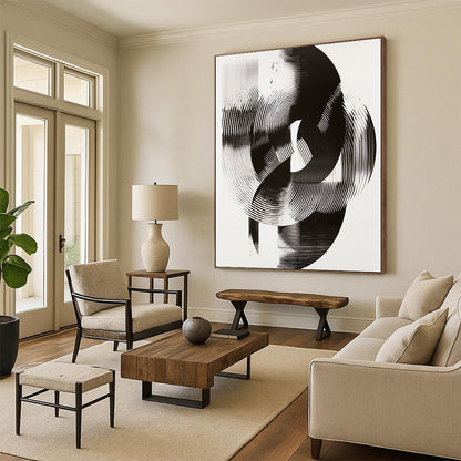 Black & White Intertwined Rings - “Infinite Mobius Dance” Painting On Canvas HB187