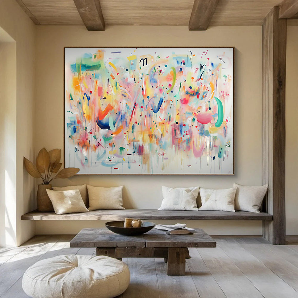 “Colorful Chaos Symphony” - Pastel hues, playful shapes, Abstract Expressionist Painting On Canvas HB0569