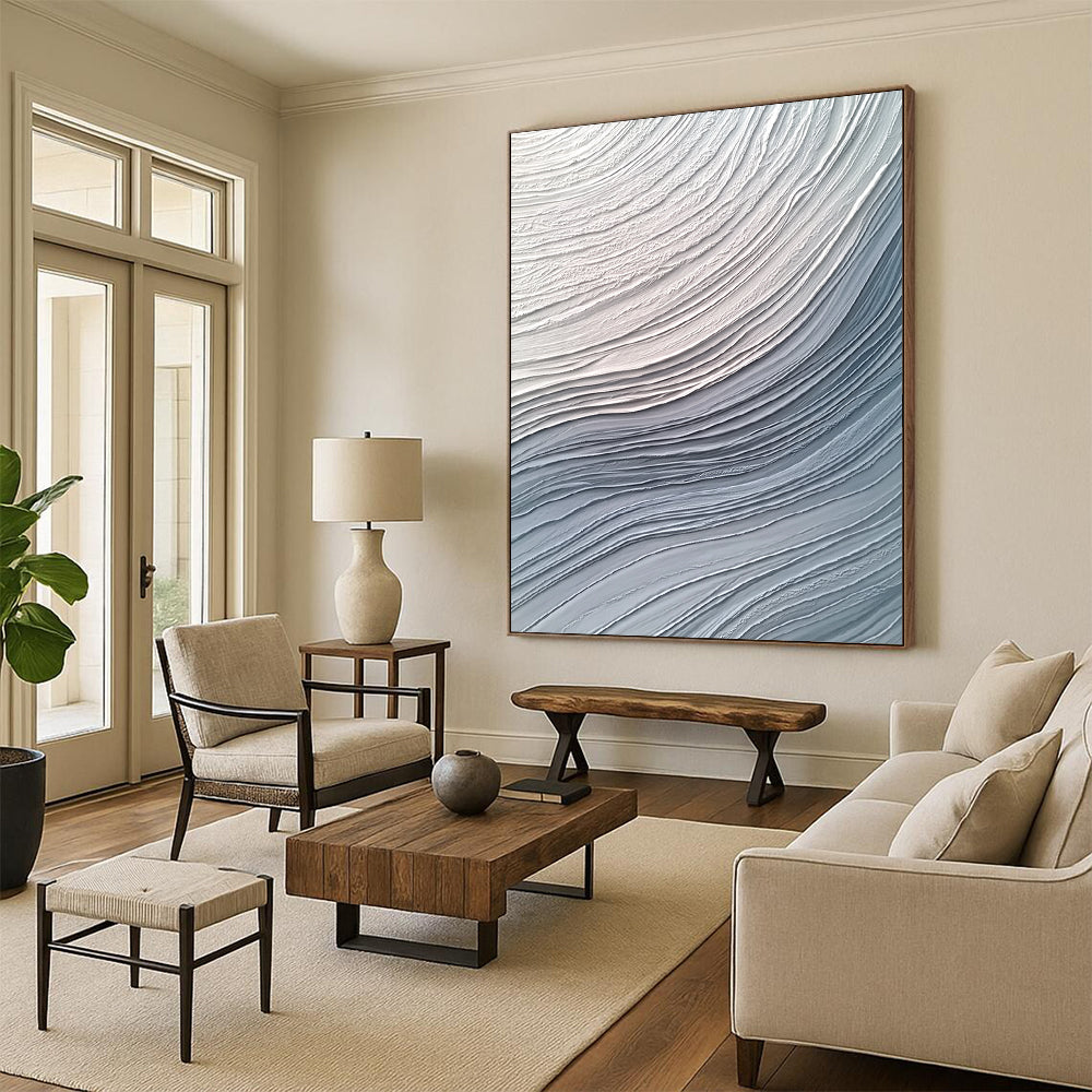 Large contemporary hand-painted abstract artwork featuring smooth curves and intricate patterns that exude calm energy and depth. DLZ1218