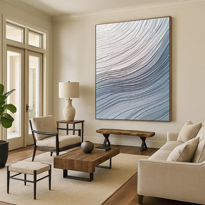 Large contemporary hand-painted abstract artwork featuring smooth curves and intricate patterns that exude calm energy and depth. DLZ1218