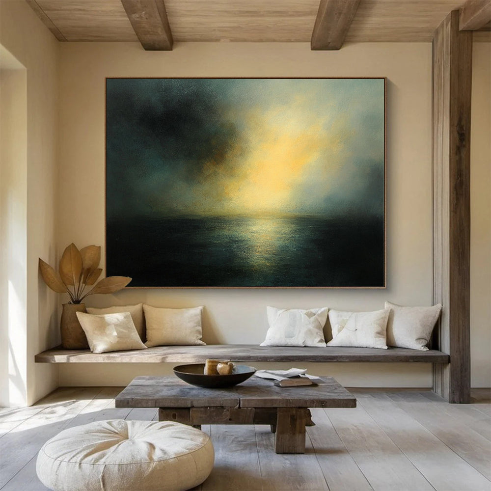 “Dark Coastal Sunset” - Dark Palette, Moody Coastal Sunset Painting On Canvas HB0895