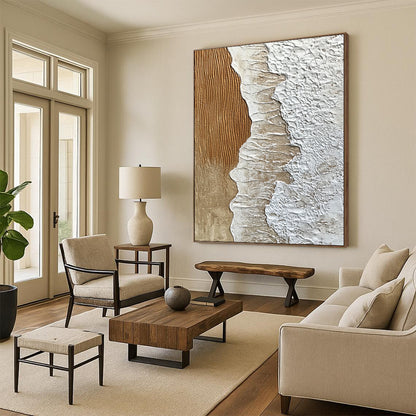 Contemporary abstract art features textured sand and crashing waves, creating intricate patterns that embody the beauty and power of nature. DLZ1207