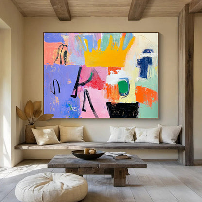 “Playful Color Block Abstract” - Purple, Pink, Yellow, Green, Blue with Blocks - Painting On Canvas HB1380