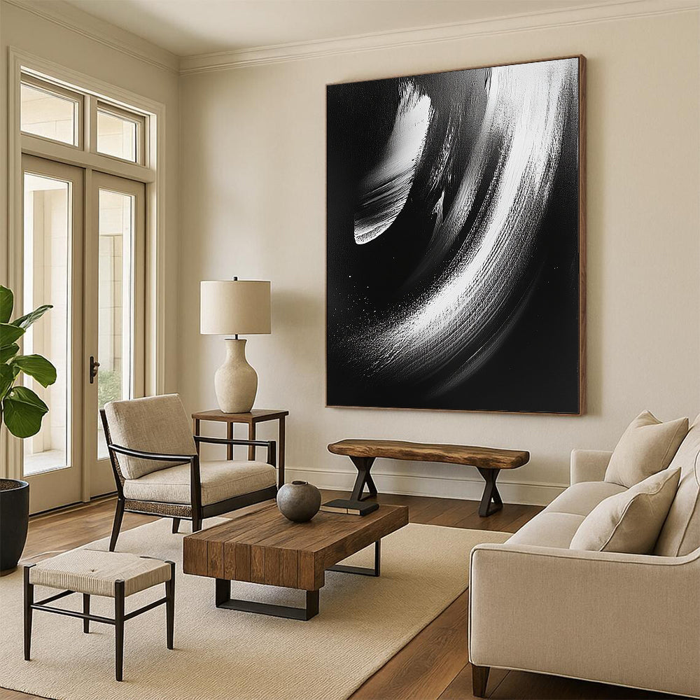 Black and White Smooth Curves "Subtle Motion" Painting On Canvas HB289