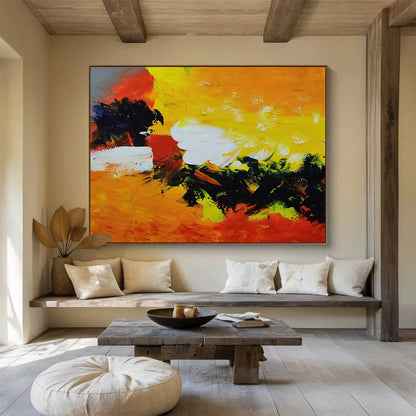 Bold & Radiant Hand - Painted Textured Abstract Painting for Bar & Office DKH652